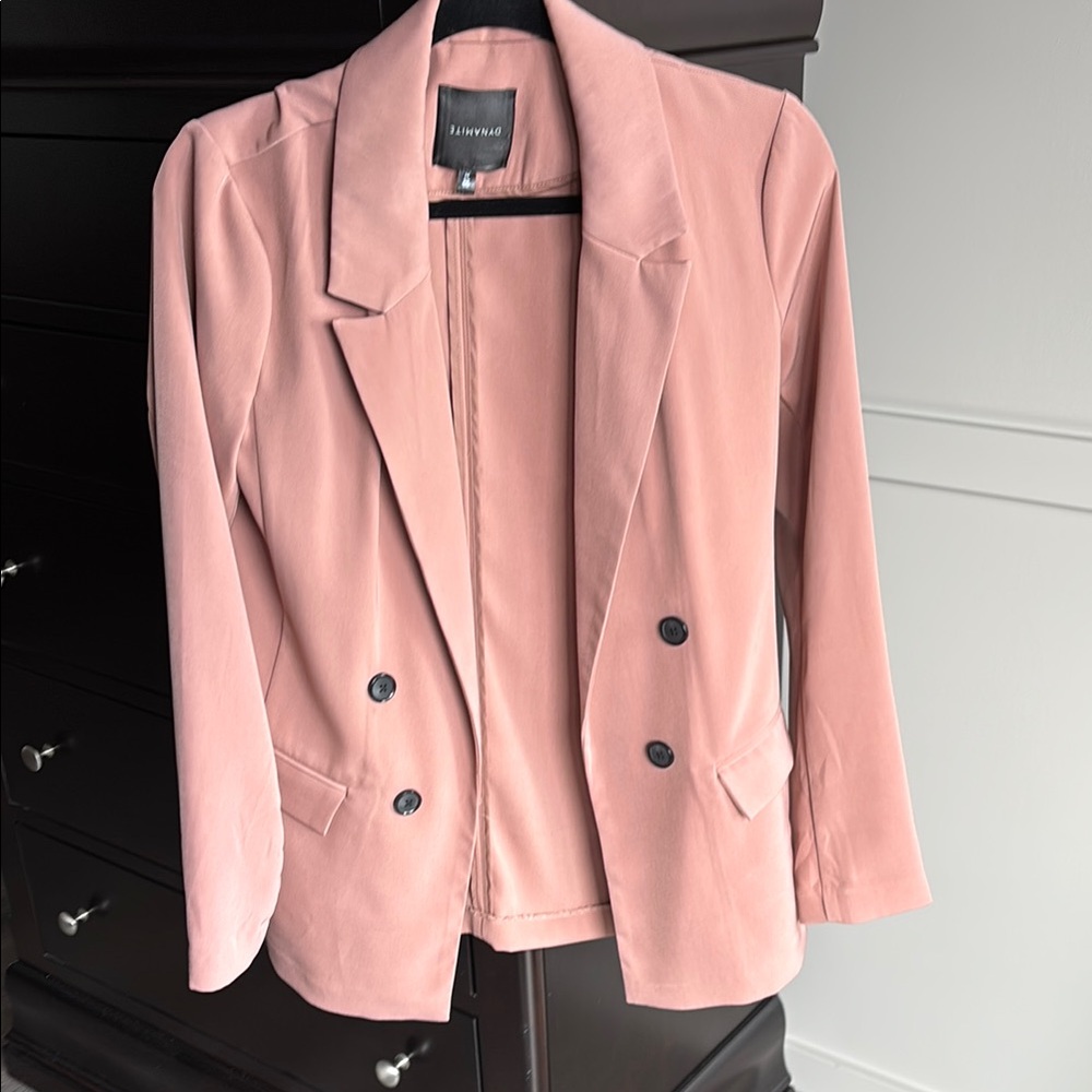 Blush Pink Double-Breasted Blazer